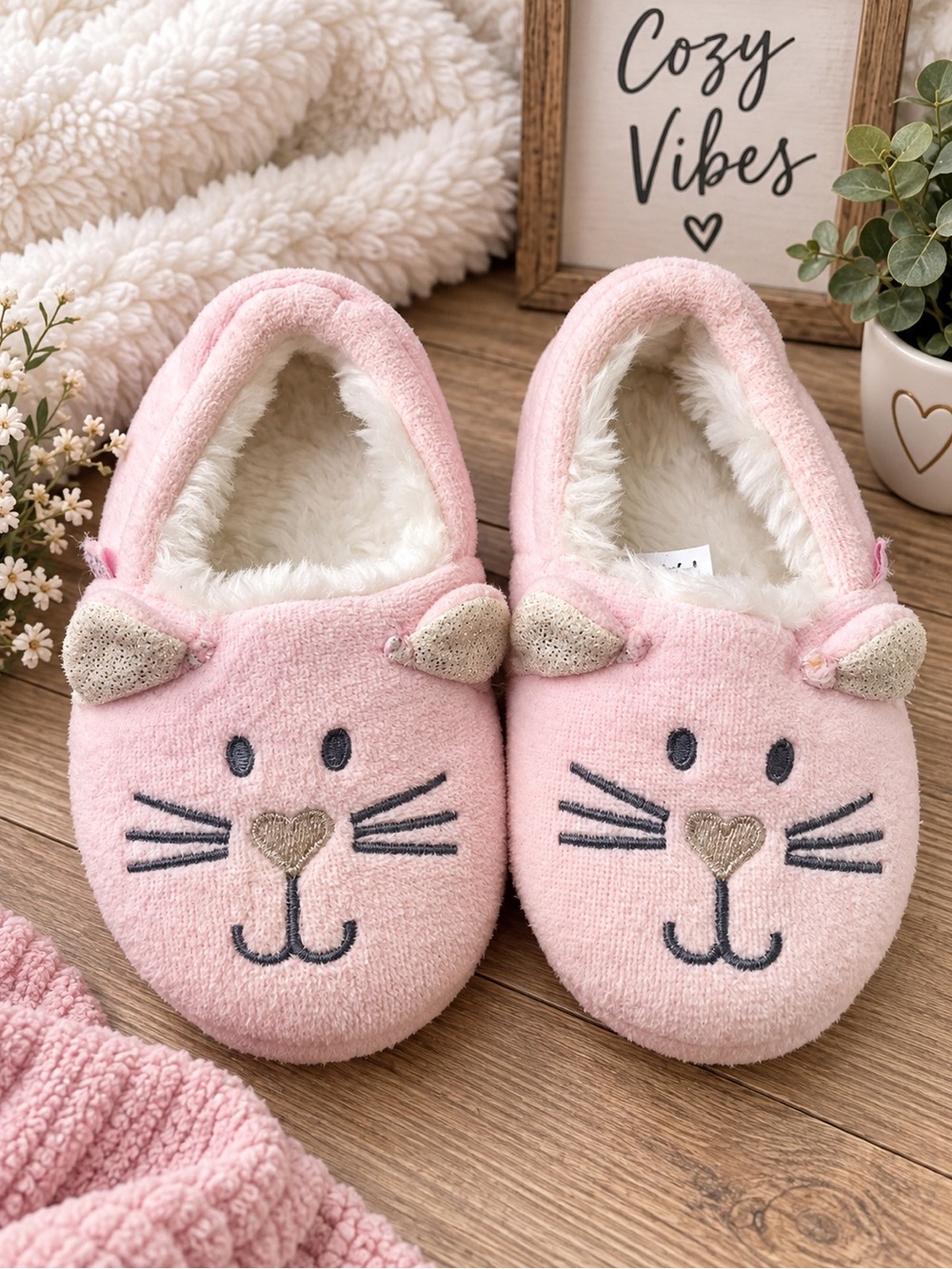 Totes Pink Cat Slippers 🐱🩷 | Size 9–10